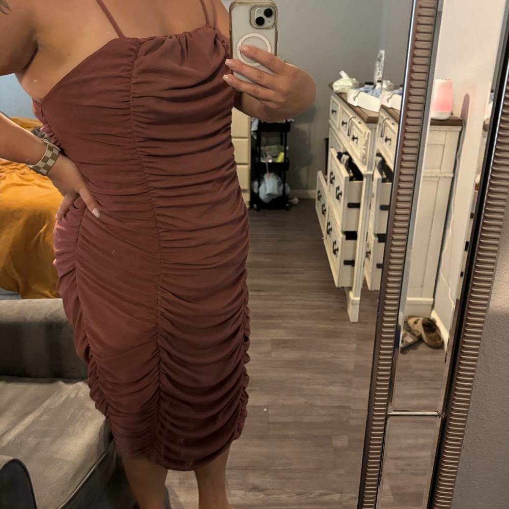 ASOS curve Strapless Ruched Dress - Rust - Picture 10 of 13